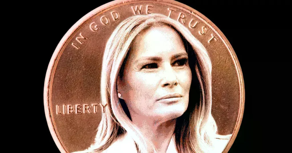 Ilustración de Melania Trump y criptomonedas