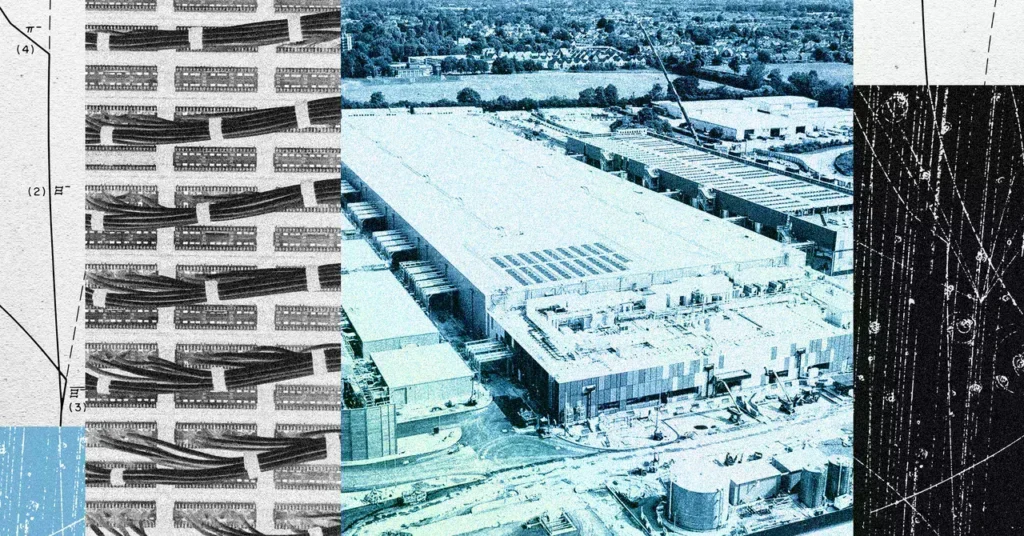 Ilustración sobre emisiones de gases de efecto invernadero y centros de datos.