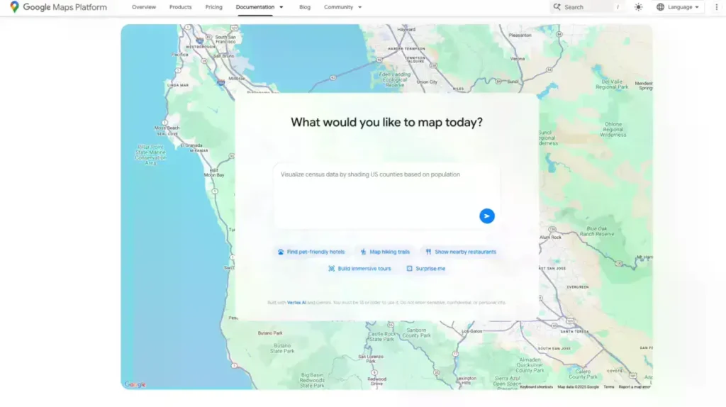 Interfaz de las nuevas herramientas de IA en Google Maps