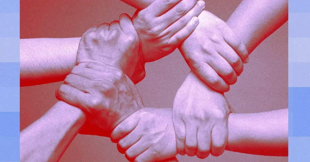 Ilustración que representa la interconexión entre empresas de IA