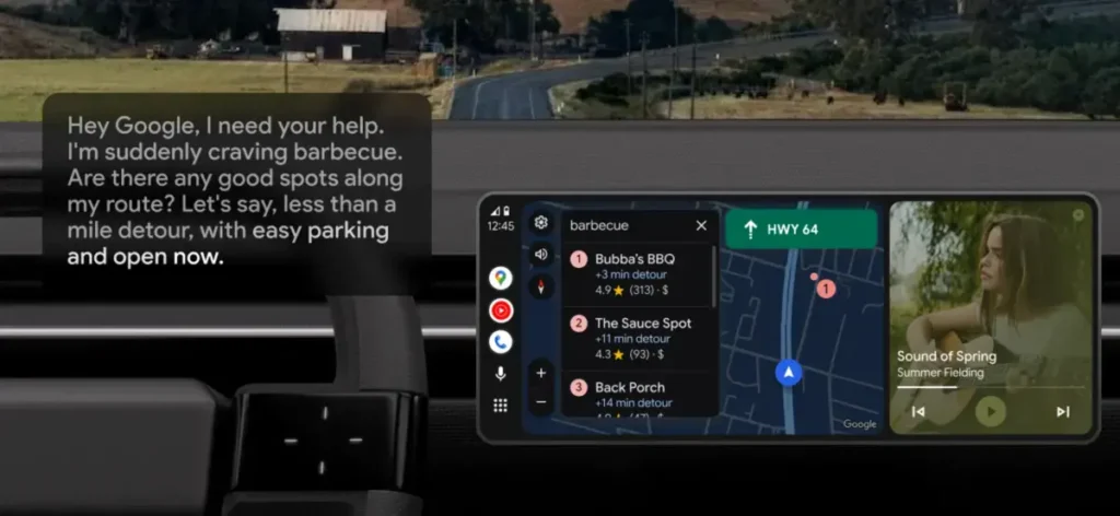 Interfaz de usuario de Gemini en una pantalla de automóvil.