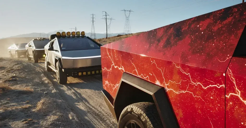 Propietarios de Tesla Cybertruck en un encuentro en Palm Springs, California.