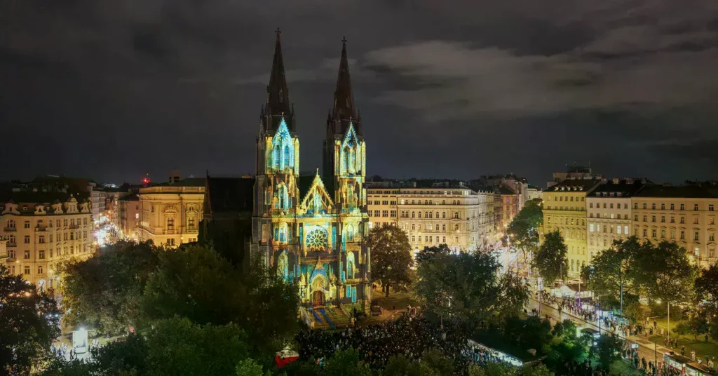 Una instalación interactiva durante el Festival Signal en Praga.