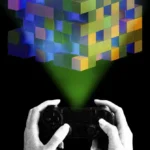 Ilustración de un modelo de IA generando un escenario 3D para un videojuego.