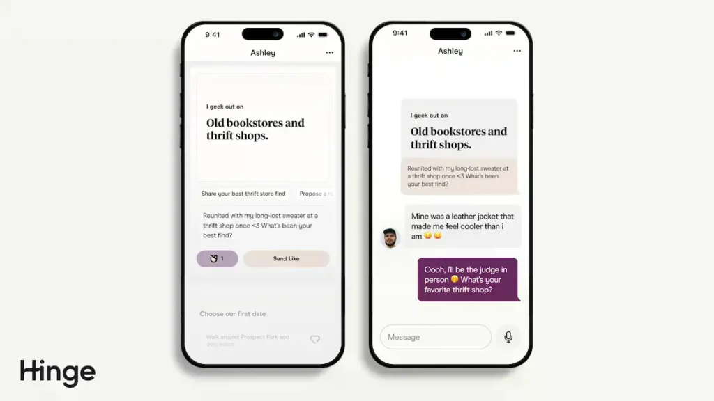 Interfaz de la función Convo Starters de Hinge mostrando sugerencias de conversación.