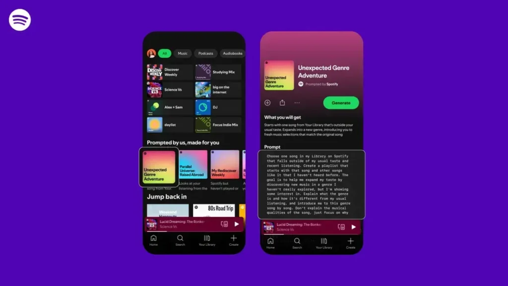 Interfaz de la función Prompted Playlists de Spotify.