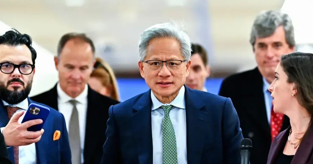Nvidia CEO Jensen Huang arrives for a meeting with lawmakers in Washington, DC.