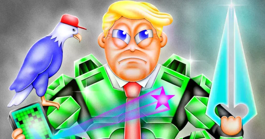 Ilustración conceptual sobre política y fandom.